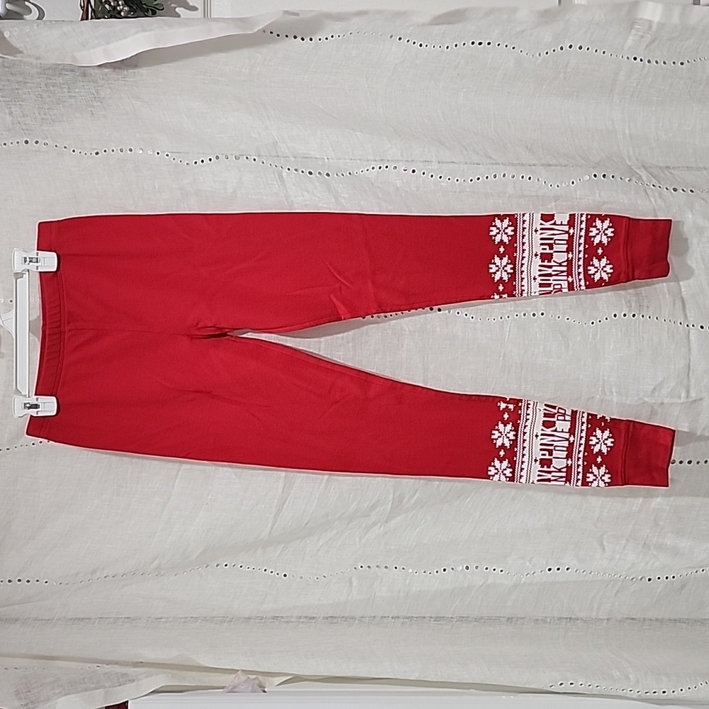 EUC! Women's Red Victoria Secret PINK Christmas Leggings Size Small